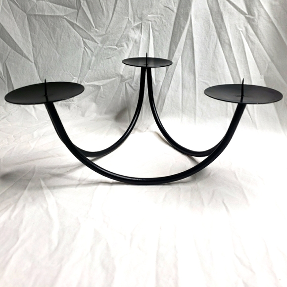 MCM Look Black Metal Three Arm Candle Holder
